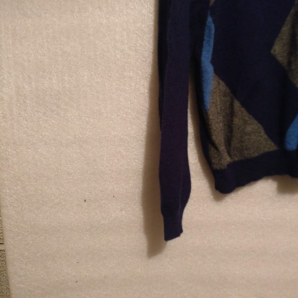HARRY ROSEN Argyle Blue 100%CASHMERE Warm Pullover Sweater with Measurements L, - Picture 8 of 9